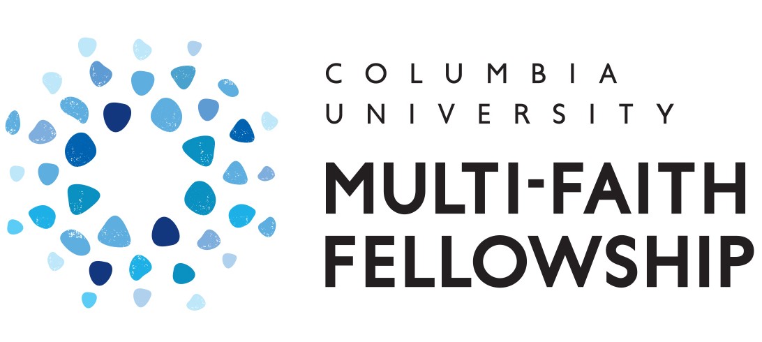 Columbia University Multi-Faith Fellowship logo with different colored blue stones emanating from a circle. 